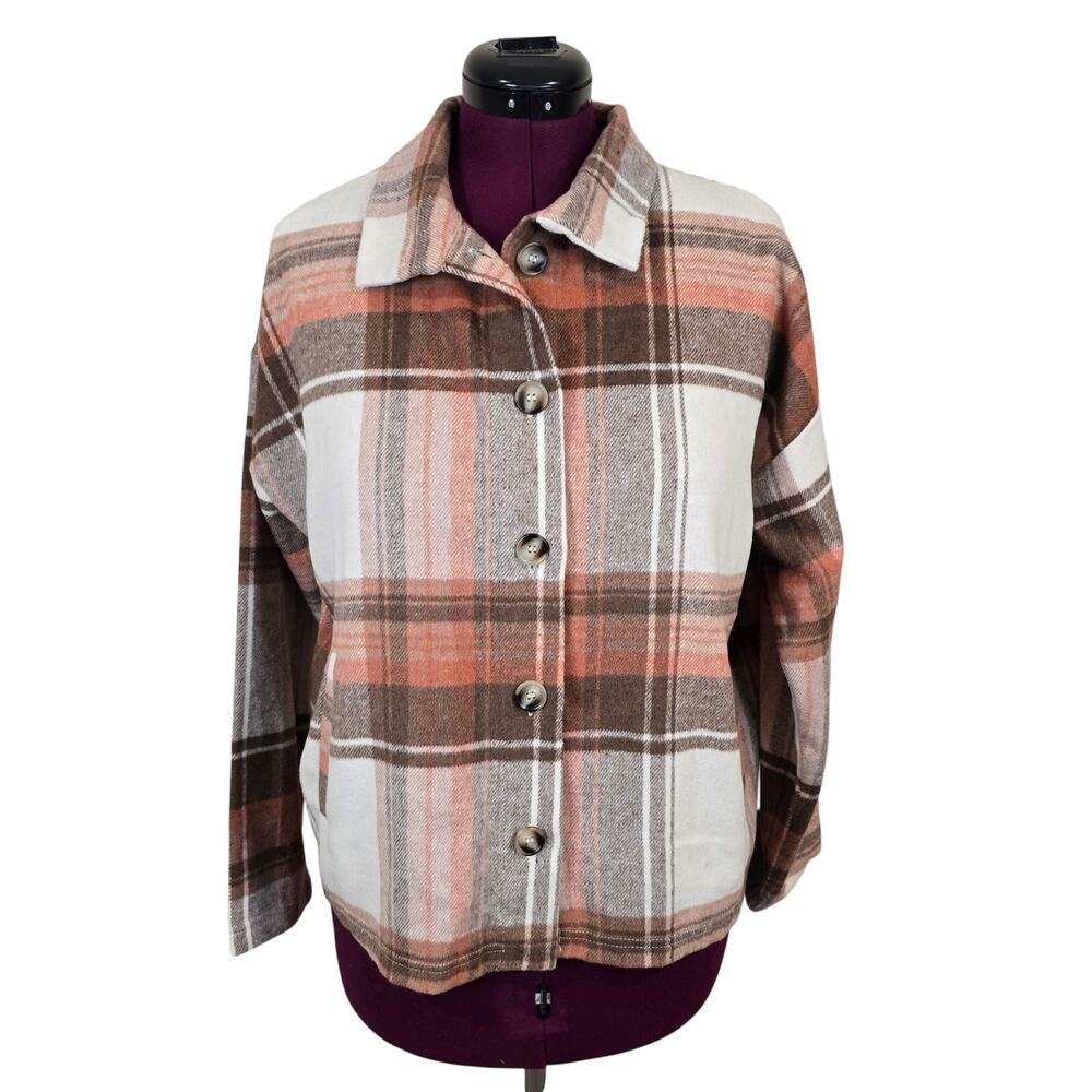 NEW NWT Women's Blue B Rust Plaid Flannel Shacket Jacket | Size Small